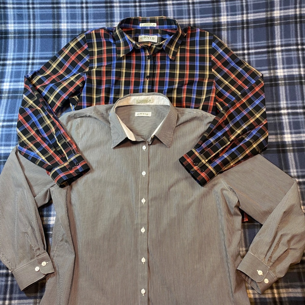 Orvis Womens Button Down Shirts Lot of 2 Plaid Pinstripe Wrinkle Free Size‎ 20